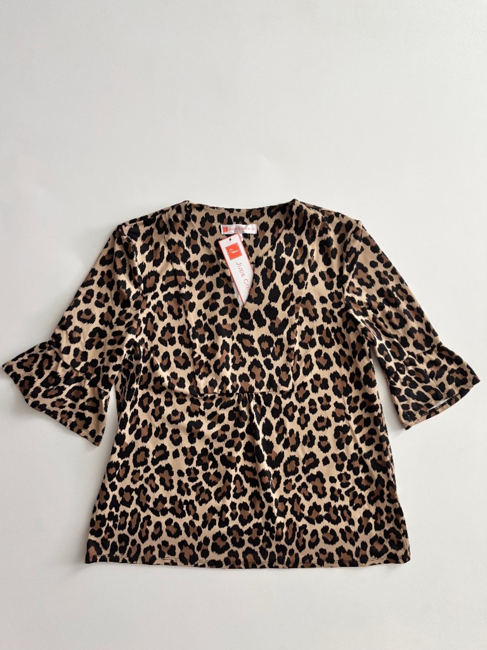 Jude Connally Top Nwt Leopard Cannell 3/4 Bell Sleeve Made in USA Size Small